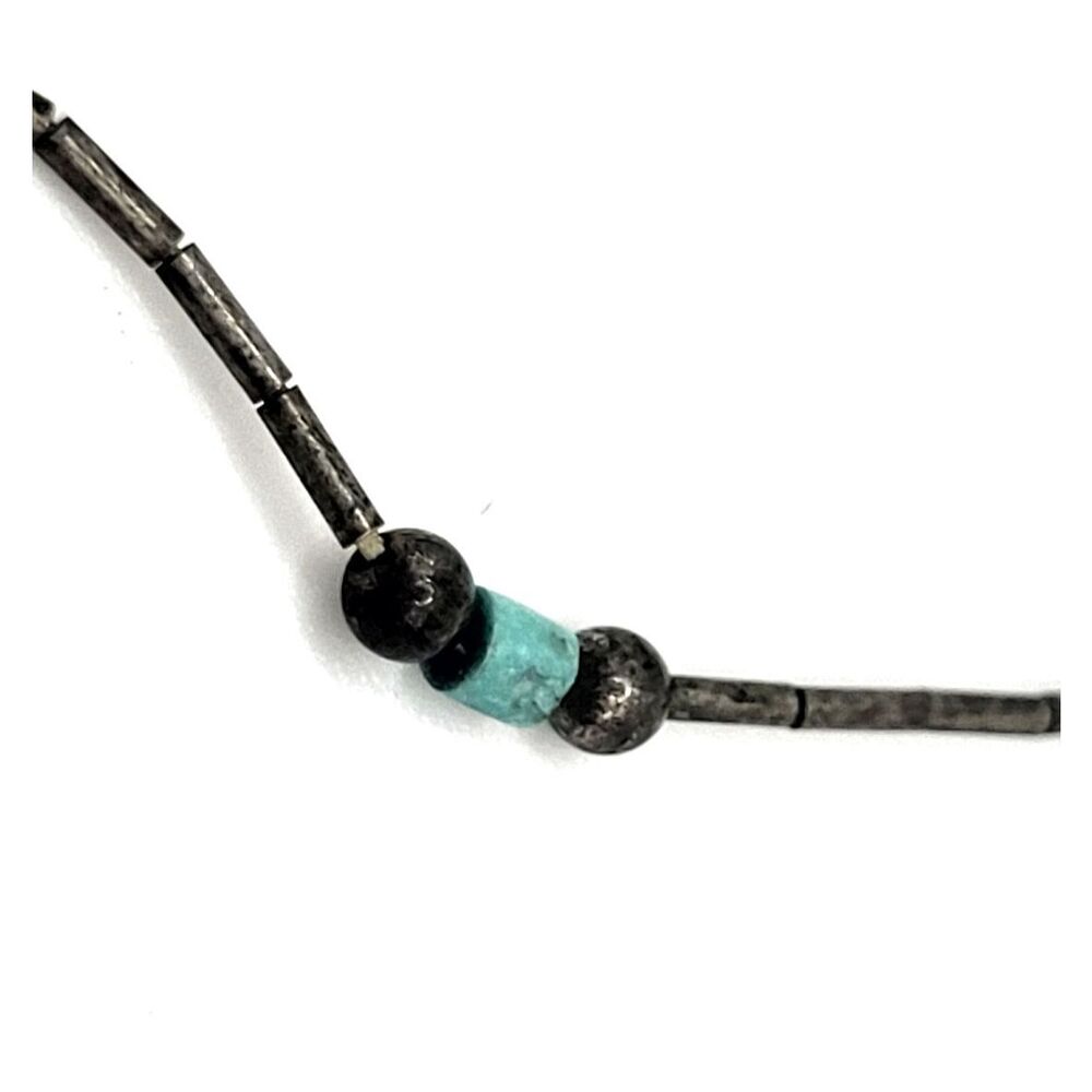 Vintage Native Liquid Sterling Silver 925 Turquoise Chip Beaded Necklace 15.5in